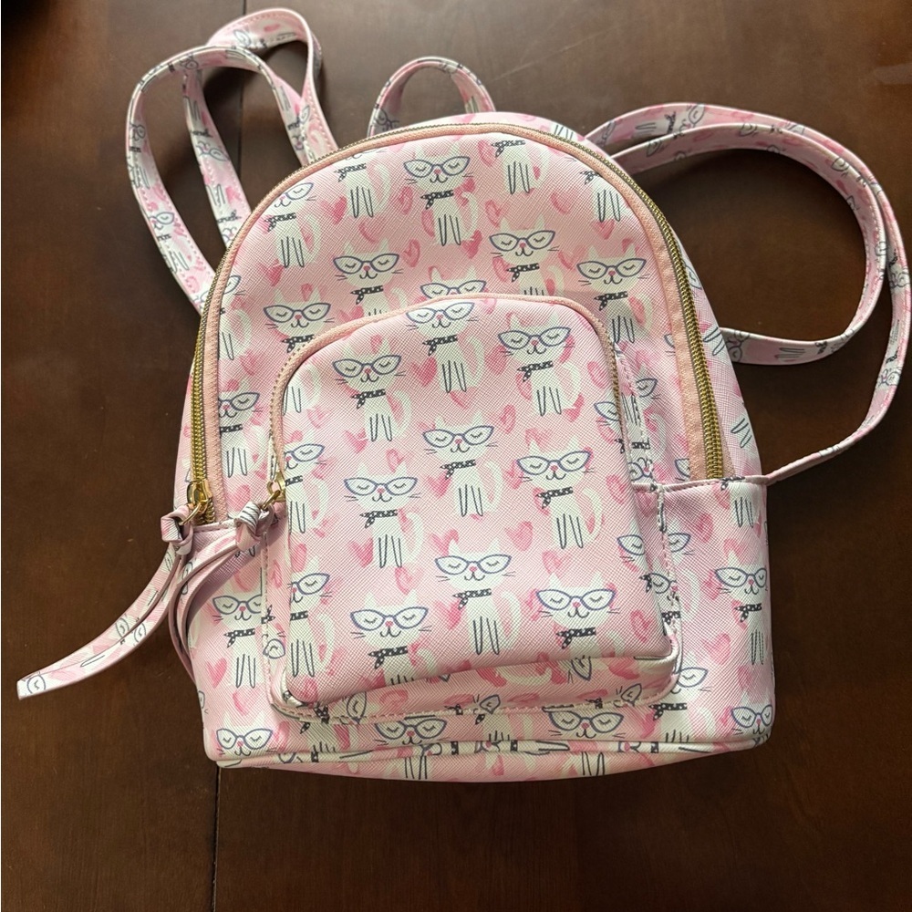 Kitty Pink Backpack with Cat and Heart Design - Picture 1 of 3